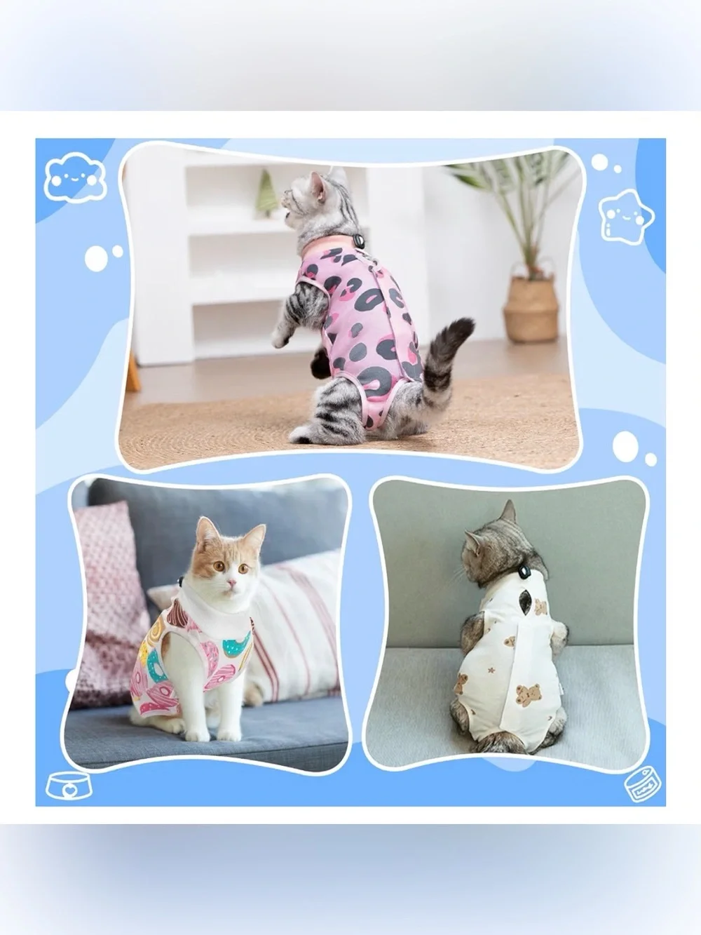 Cute Donut Print Cat Anti-Licking Surgery Onesie -Size Medium